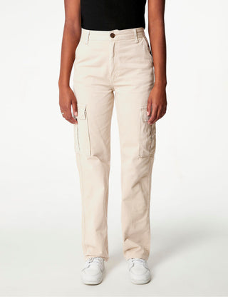 Pantalon Cargo Ecru Droit Taille Haute