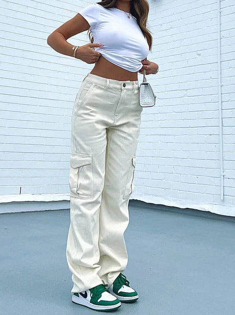 Pantalon cargo canard taille haute avec poches et ceinture