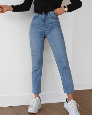 Jean Mom Fit Taille Haute Bleu