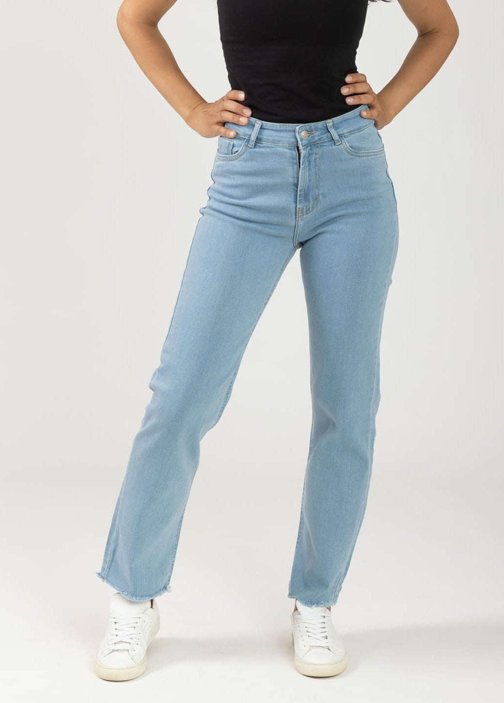 Jeans bleu Kidpik filles en détresse jambe droite fermeture éclair Jeans bleu Kidpik filles en détresse jambe droite fermeture éclair