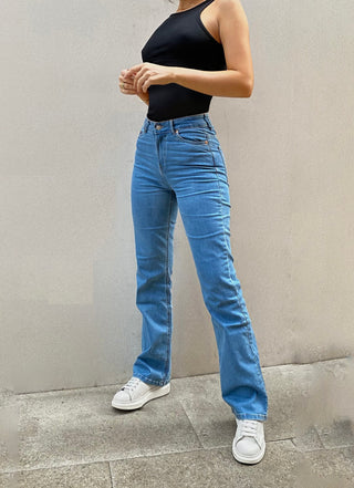 Jean Flare Taille Haute Bleu